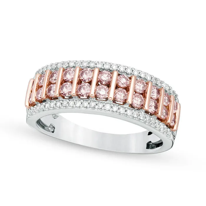 Goldia Rings 075 CT TW Pink and White Natural Diamond TwoStone Ring in Solid 14K TwoTone Gold Goldia Rings 075 CT TW Pink and White Natural Diamond TwoStone Ring in Solid 14K TwoTone Gold