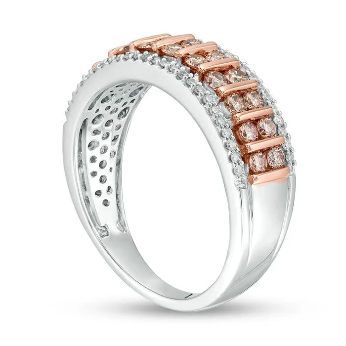 Goldia Rings 075 CT TW Pink and White Natural Diamond TwoStone Ring in Solid 14K TwoTone Gold Goldia Rings 075 CT TW Pink and White Natural Diamond TwoStone Ring in Solid 14K TwoTone Gold