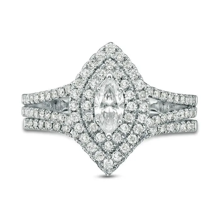 Goldia Rings 10 CT TW Certified Marquise Natural Diamond Double Frame Bridal Engagement Ring Set in Solid 14K White Gold II1