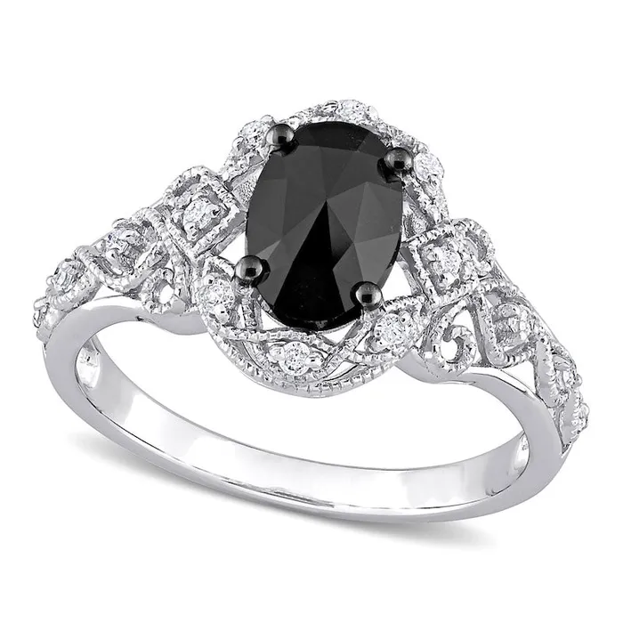 Goldia Rings 10 CT TW Enhanced Black and White Natural Diamond Frame Antique VintageStyle Engagement Ring in Solid 10K White Gold