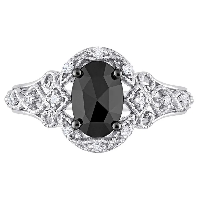 Goldia Rings 10 CT TW Enhanced Black and White Natural Diamond Frame Antique VintageStyle Engagement Ring in Solid 10K White Gold Goldia Rings 10 CT TW Enhanced Black and White Natural Diamond Frame Antique VintageStyle Engagement Ring in Solid 10K White Gold
