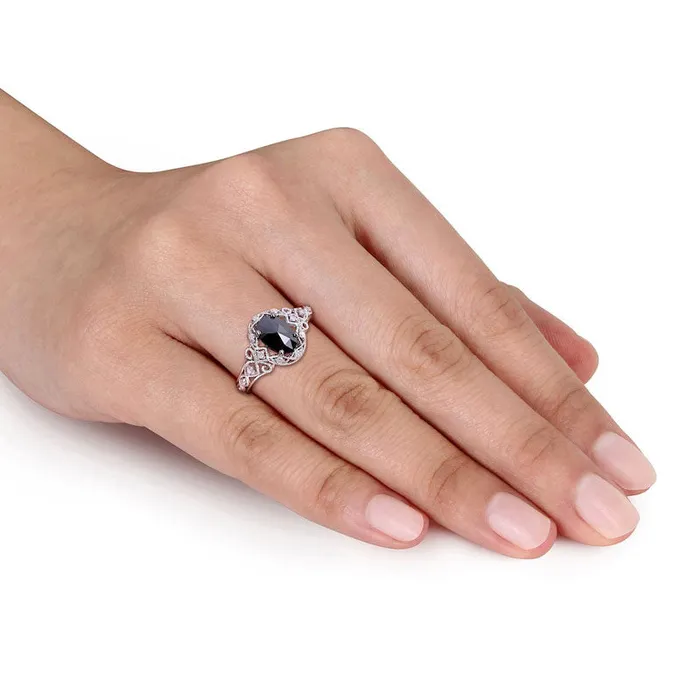 Goldia Rings 10 CT TW Enhanced Black and White Natural Diamond Frame Antique VintageStyle Engagement Ring in Solid 10K White Gold Goldia Rings 10 CT TW Enhanced Black and White Natural Diamond Frame Antique VintageStyle Engagement Ring in Solid 10K White Gold