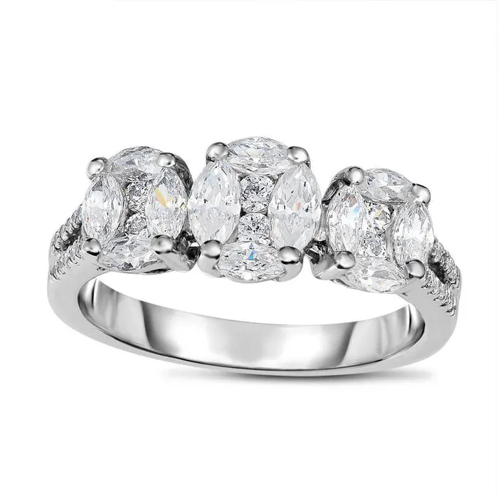 Goldia Rings 10 CT TW Marquise and PrincessCut Composite Natural Diamond Three Stone Engagement Ring in Solid 14K White Gold Goldia Rings 10 CT TW Marquise and PrincessCut Composite Natural Diamond Three Stone Engagement Ring in Solid 14K White Gold