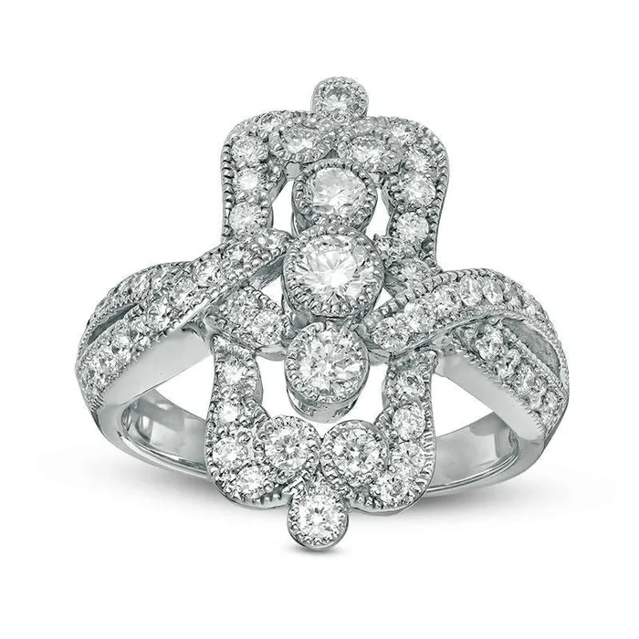 Goldia Rings 10 CT TW Natural Diamond Antique VintageStyle Three Stone Rectangle Frame Ring in Solid 14K White Gold Goldia Rings 10 CT TW Natural Diamond Antique VintageStyle Three Stone Rectangle Frame Ring in Solid 14K White Gold