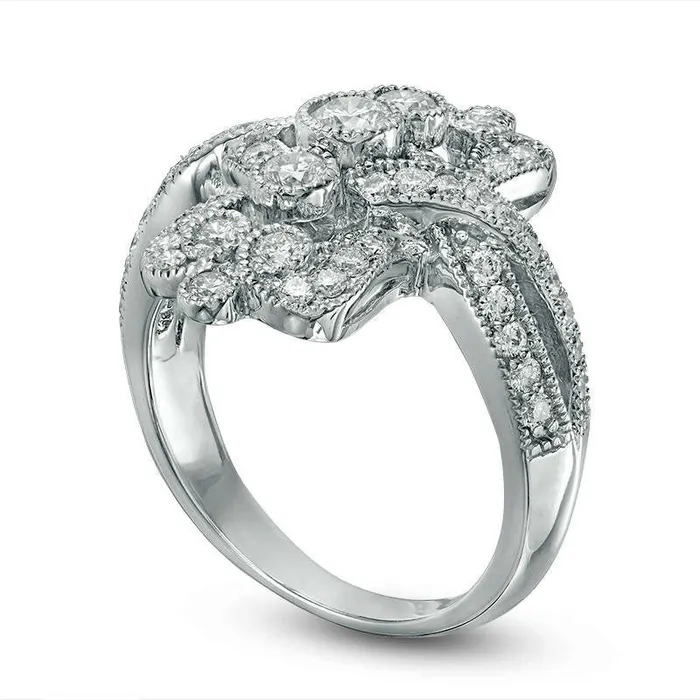 Goldia Rings 10 CT TW Natural Diamond Antique VintageStyle Three Stone Rectangle Frame Ring in Solid 14K White Gold Goldia Rings 10 CT TW Natural Diamond Antique VintageStyle Three Stone Rectangle Frame Ring in Solid 14K White Gold