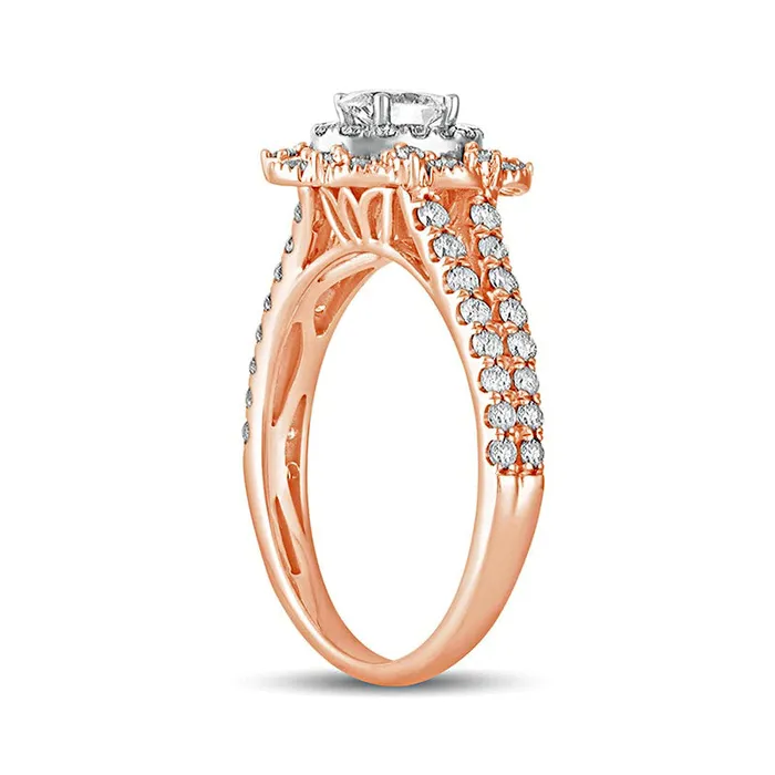 Goldia Rings 10 CT TW Oval Natural Diamond Double Scallop Frame Antique VintageStyle Engagement Ring in Solid 14K Rose Gold Goldia Rings 10 CT TW Oval Natural Diamond Double Scallop Frame Antique VintageStyle Engagement Ring in Solid 14K Rose Gold