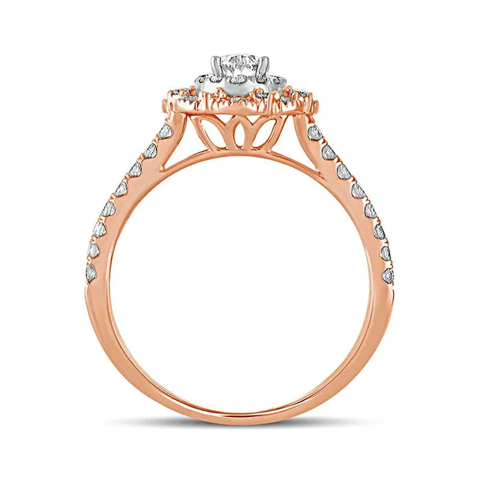 Goldia Rings 10 CT TW Oval Natural Diamond Double Scallop Frame Antique VintageStyle Engagement Ring in Solid 14K Rose Gold Goldia Rings 10 CT TW Oval Natural Diamond Double Scallop Frame Antique VintageStyle Engagement Ring in Solid 14K Rose Gold