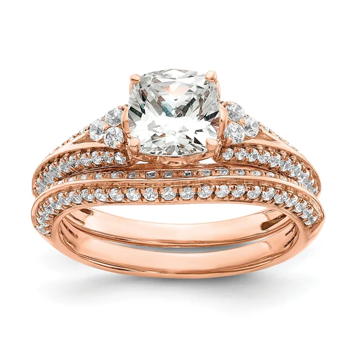Goldia Rings 100ct CZ Solid Real 14k Rose Polish 1ct Cushion Engage Dia Ring