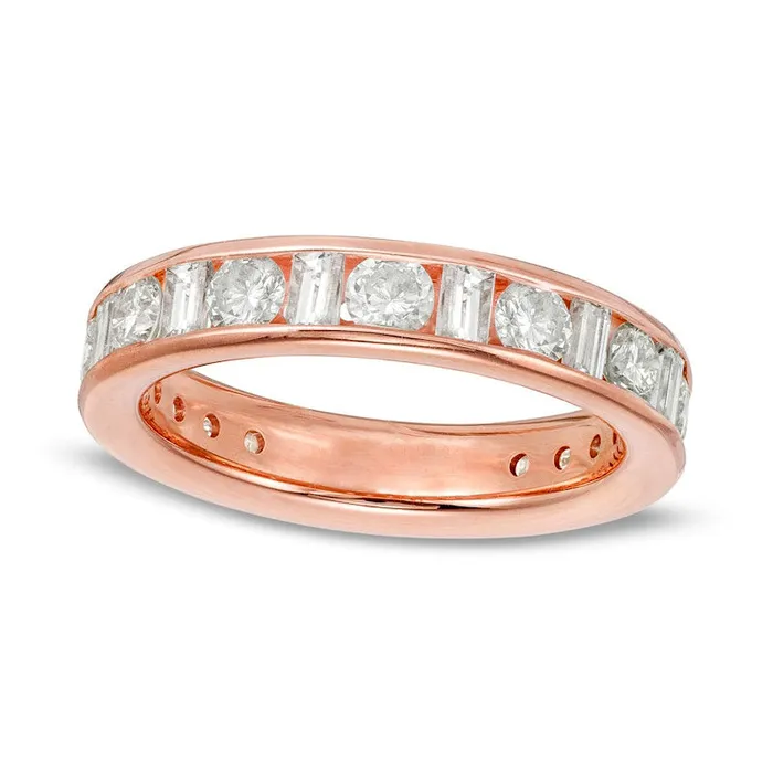 Goldia Rings 15 CT TW Baguette and Round Natural Diamond Alternating Eternity Wedding Band in Solid 18K Rose Gold GSI2 Goldia Rings 15 CT TW Baguette and Round Natural Diamond Alternating Eternity Wedding Band in Solid 18K Rose Gold GSI2