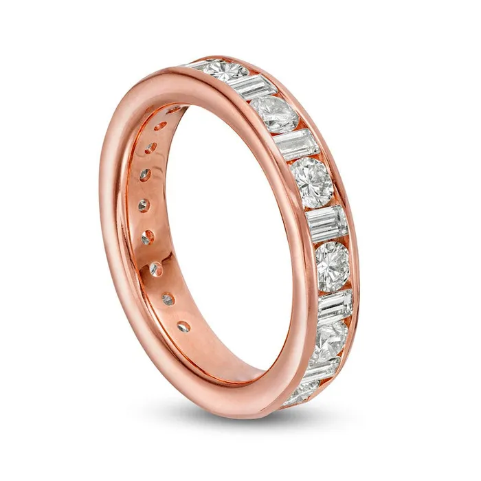 Goldia Rings 15 CT TW Baguette and Round Natural Diamond Alternating Eternity Wedding Band in Solid 18K Rose Gold GSI2 Goldia Rings 15 CT TW Baguette and Round Natural Diamond Alternating Eternity Wedding Band in Solid 18K Rose Gold GSI2