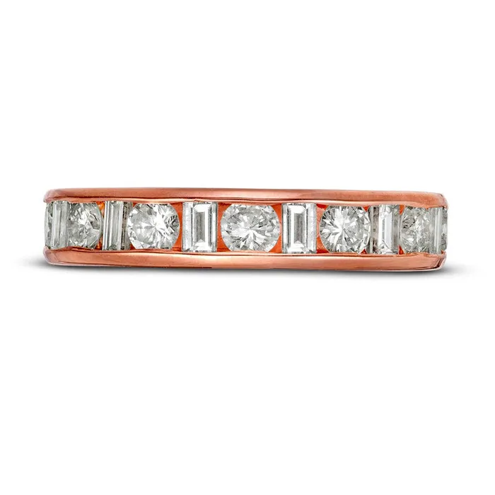 Goldia Rings 15 CT TW Baguette and Round Natural Diamond Alternating Eternity Wedding Band in Solid 18K Rose Gold GSI2 Goldia Rings 15 CT TW Baguette and Round Natural Diamond Alternating Eternity Wedding Band in Solid 18K Rose Gold GSI2