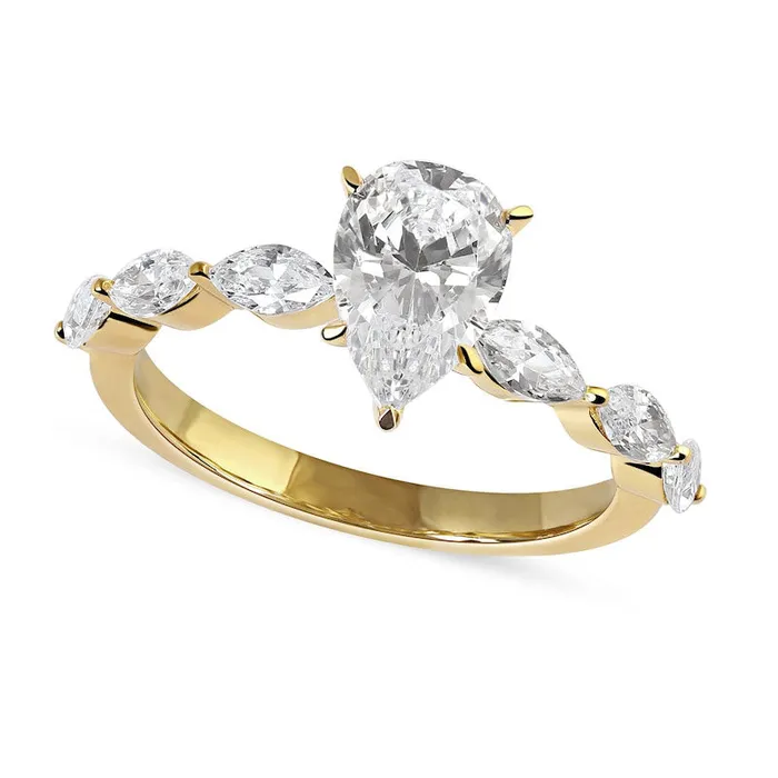 Goldia Rings 163 CT TW PearShaped and Marquise Natural Diamond Engagement Ring in Solid 14K Gold Goldia Rings 163 CT TW PearShaped and Marquise Natural Diamond Engagement Ring in Solid 14K Gold