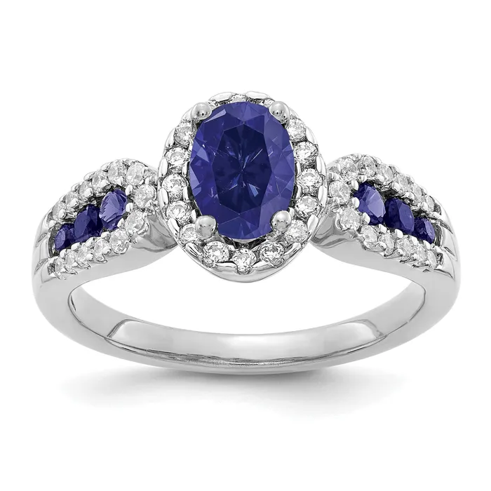 Goldia Rings 10k White Gold 13 Ct Lab Grown Diamond VSSI G and Oval Lab Created Blue Sapphire Ring Goldia Rings 10k White Gold 13 Ct Lab Grown Diamond VSSI G and Oval Lab Created Blue Sapphire Ring
