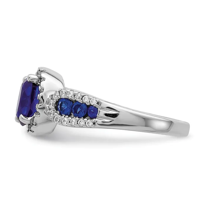 Goldia Rings 10k White Gold 13 Ct Lab Grown Diamond VSSI G and Oval Lab Created Blue Sapphire Ring