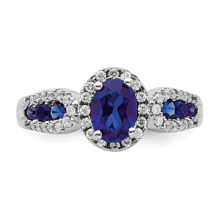 Goldia Rings 10k White Gold 13 Ct Lab Grown Diamond VSSI G and Oval Lab Created Blue Sapphire Ring