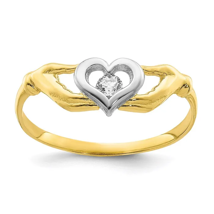 Goldia Rings 10K Yellow Gold wRhodium CZ Claddagh Ring