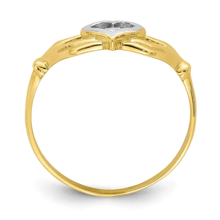 Goldia Rings 10K Yellow Gold wRhodium CZ Claddagh Ring