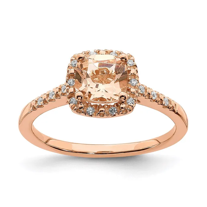 Goldia Rings 14k Rose Gold Morganite Real Diamond Halo Engagement Ring