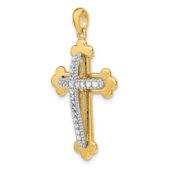 Goldia Rings 14k Twotone Gold Diamondcut Polished 3D Cross Pendant