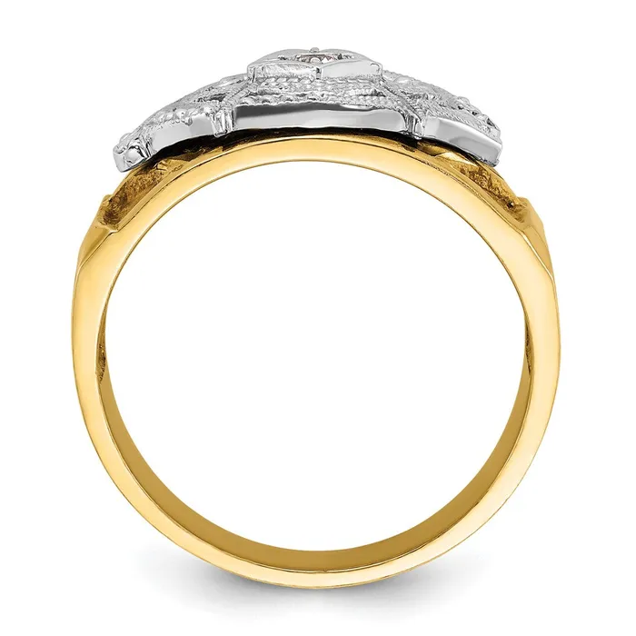 Goldia Rings 14k Twotone Gold Mens Polished and Textured Blue Lodge Master Masonic Ring Mounting