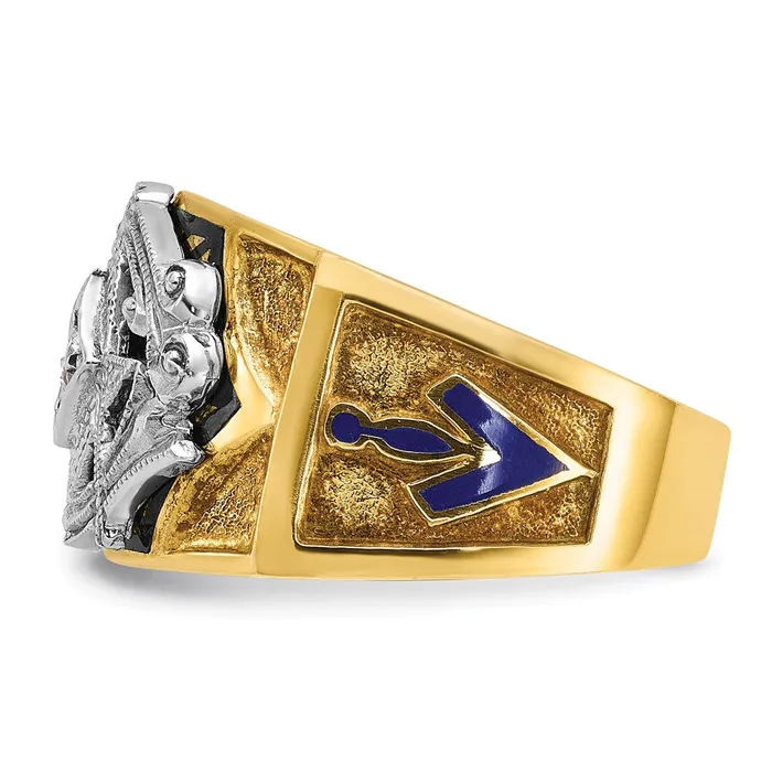 Goldia Rings 14k Twotone Gold Mens Polished and Textured Blue Lodge Master Masonic Ring Mounting
