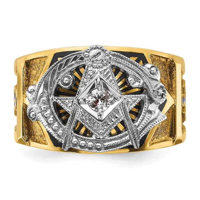 Goldia Rings 14k Twotone Gold Mens Polished and Textured Blue Lodge Master Masonic Ring Mounting