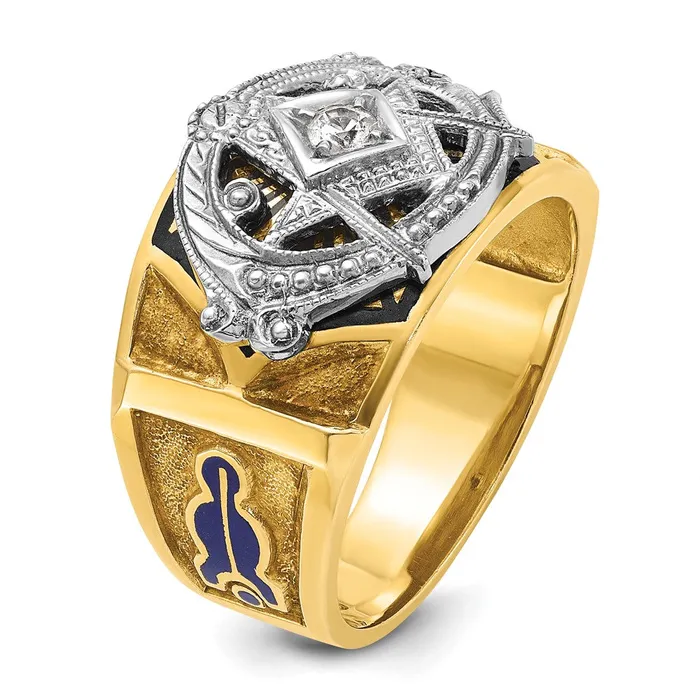 Goldia Rings 14k Twotone Gold Mens Polished and Textured Blue Lodge Master Masonic Ring Mounting