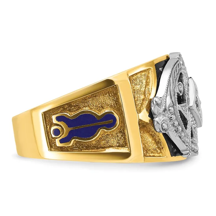 Goldia Rings 14k Twotone Gold Mens Polished and Textured Blue Lodge Master Masonic Ring Mounting