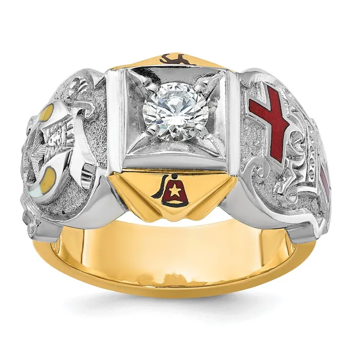 Goldia Rings 14k Twotone Gold Mens Polished and Textured Knights Templar Masonic Shriners Ring Mounting Goldia Rings 14k Twotone Gold Mens Polished and Textured Knights Templar Masonic Shriners Ring Mounting