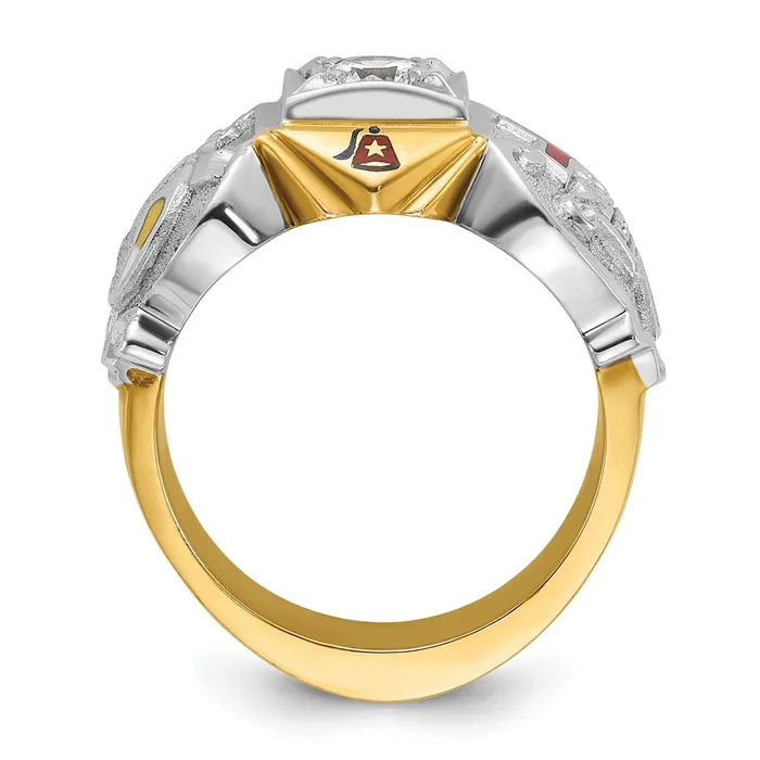 Goldia Rings 14k Twotone Gold Mens Polished and Textured Knights Templar Masonic Shriners Ring Mounting