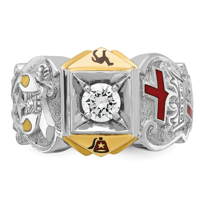 Goldia Rings 14k Twotone Gold Mens Polished and Textured Knights Templar Masonic Shriners Ring Mounting