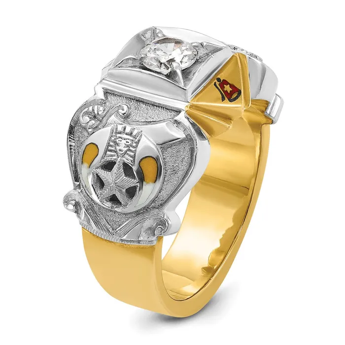 Goldia Rings 14k Twotone Gold Mens Polished and Textured Knights Templar Masonic Shriners Ring Mounting