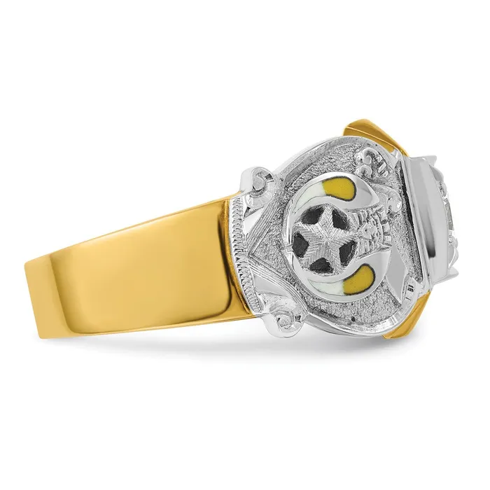 Goldia Rings 14k Twotone Gold Mens Polished and Textured Knights Templar Masonic Shriners Ring Mounting