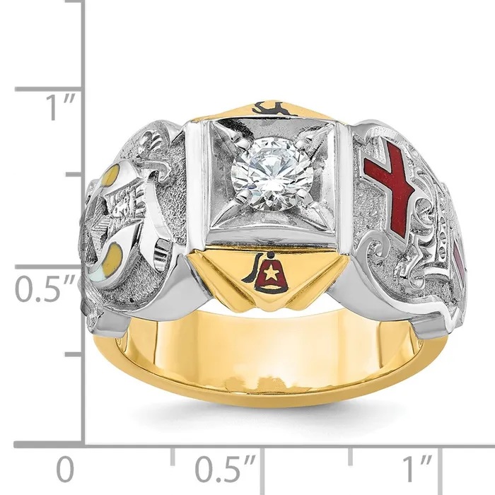 Goldia Rings 14k Twotone Gold Mens Polished and Textured Knights Templar Masonic Shriners Ring Mounting