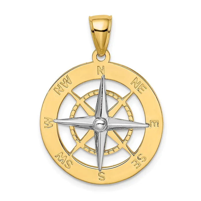 Goldia Rings 14k Twotone Gold Nautical Compass wWhite Gold Needle Charm