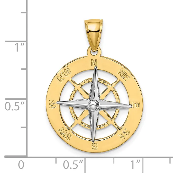Goldia Rings 14k Twotone Gold Nautical Compass wWhite Gold Needle Charm