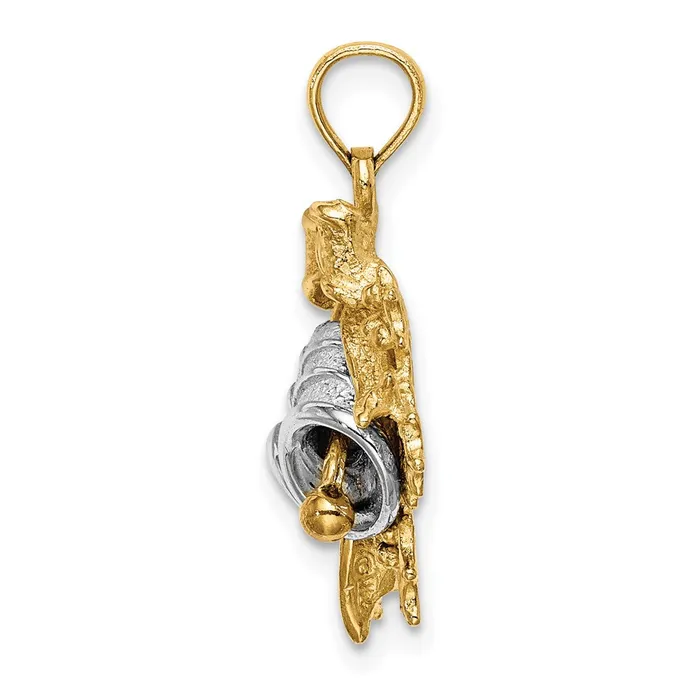 Goldia Rings 14k Twotone Gold Twotone Gold 3D Christmas Bell and Holly Charm