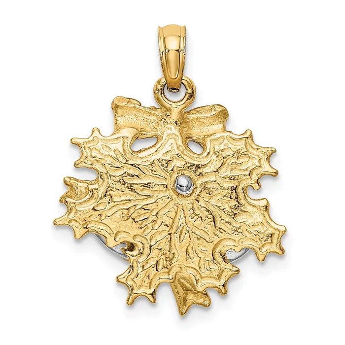Goldia Rings 14k Twotone Gold Twotone Gold 3D Christmas Bell and Holly Charm