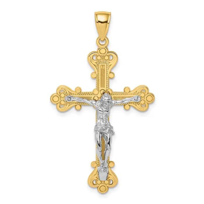 Goldia Rings 14k Twotone Gold Twotone Gold Engraved Crucifix Charm