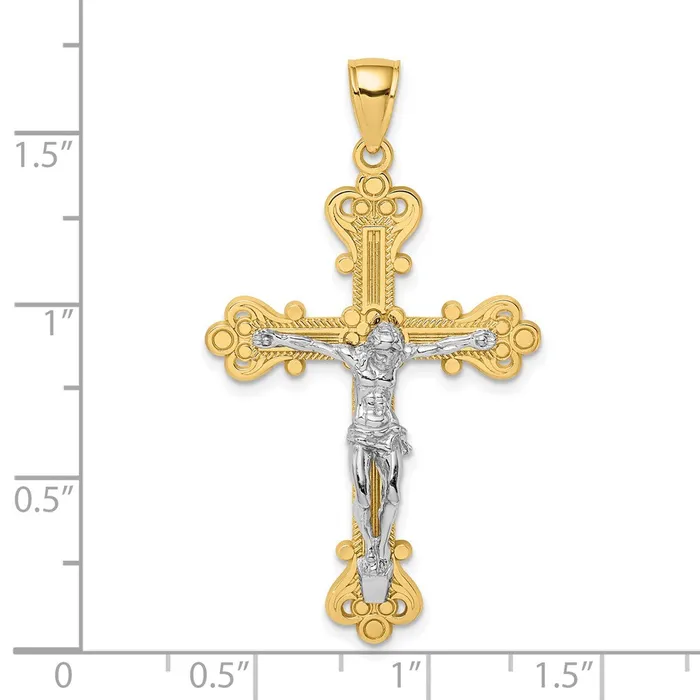 Goldia Rings 14k Twotone Gold Twotone Gold Engraved Crucifix Charm