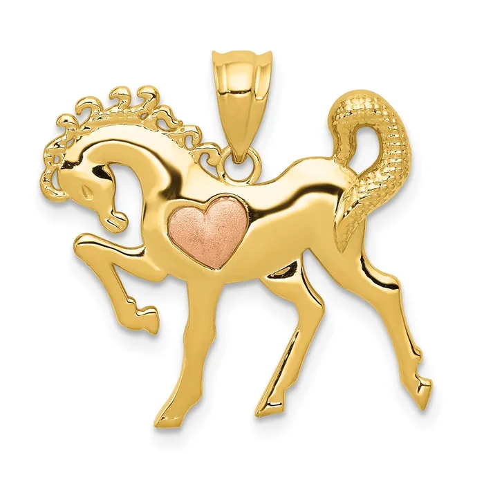 Goldia Rings 14k Twotone Gold Yellow and Rose Gold Horse wHeart Charm