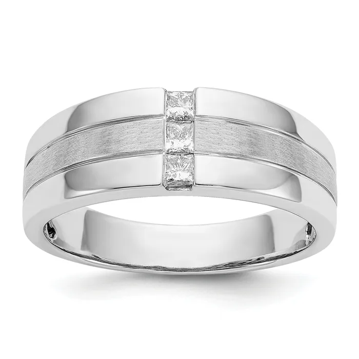 Goldia Rings 14k White Gold 14 Ct Lab Grown Diamond VSSI G Polished and Satin Mens Ring Goldia Rings 14k White Gold 14 Ct Lab Grown Diamond VSSI G Polished and Satin Mens Ring