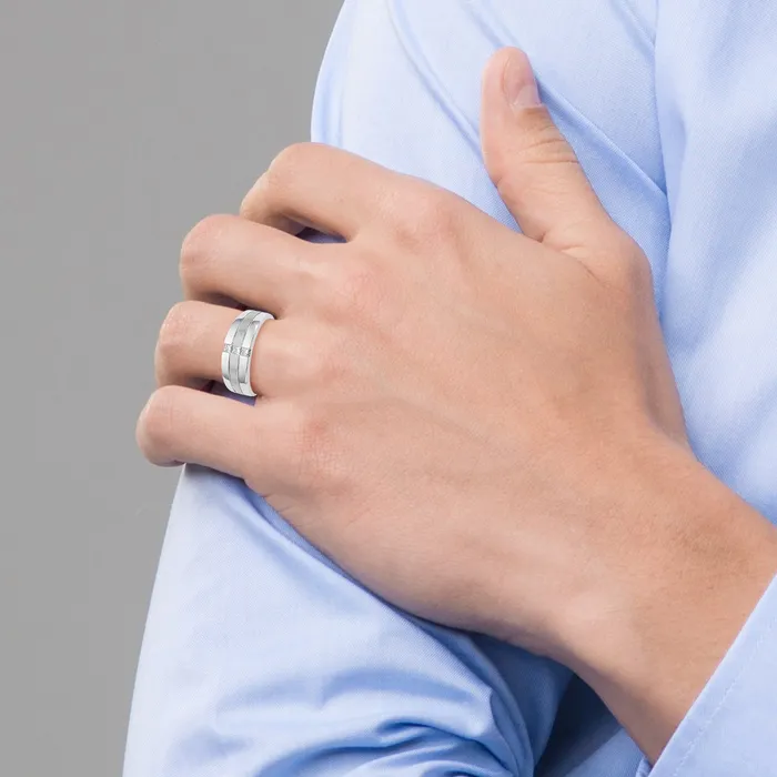 Goldia Rings 14k White Gold 14 Ct Lab Grown Diamond VSSI G Polished and Satin Mens Ring