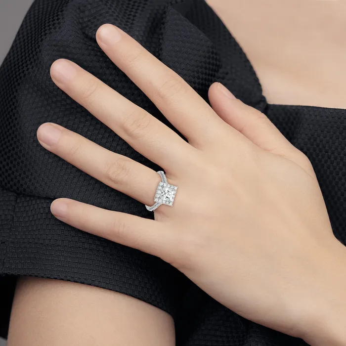 Goldia Rings 14k White Gold 34 Ct Lab Grown Diamond VSSI G 1 12 Ct Center Princess Halo Engagement Ring