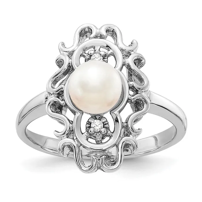 Goldia Rings 14k White Gold 55mm FW Cultured Pearl VS Diamond ring