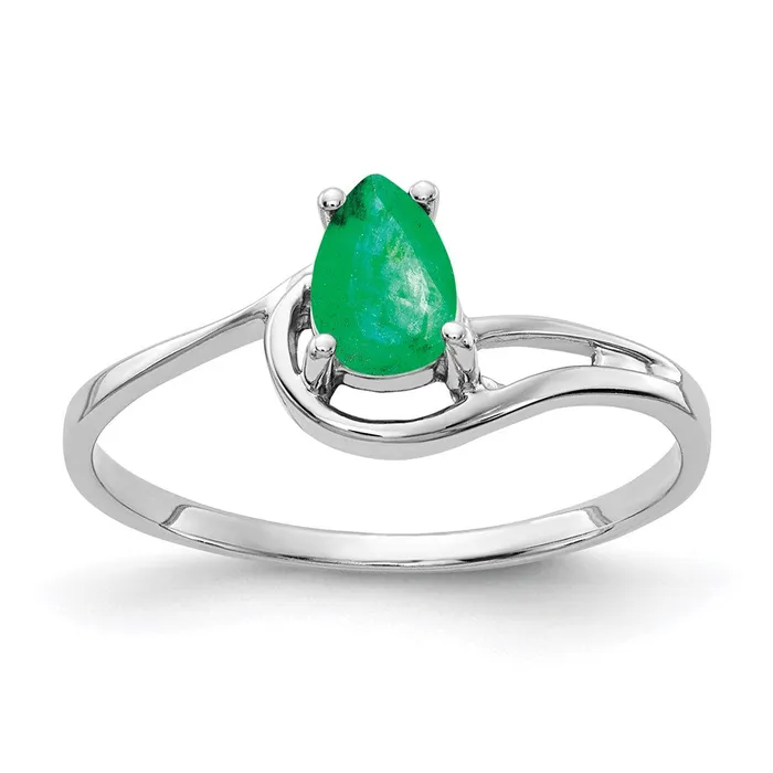 Goldia Rings 14k White Gold 6x4mm Pear Emerald ring