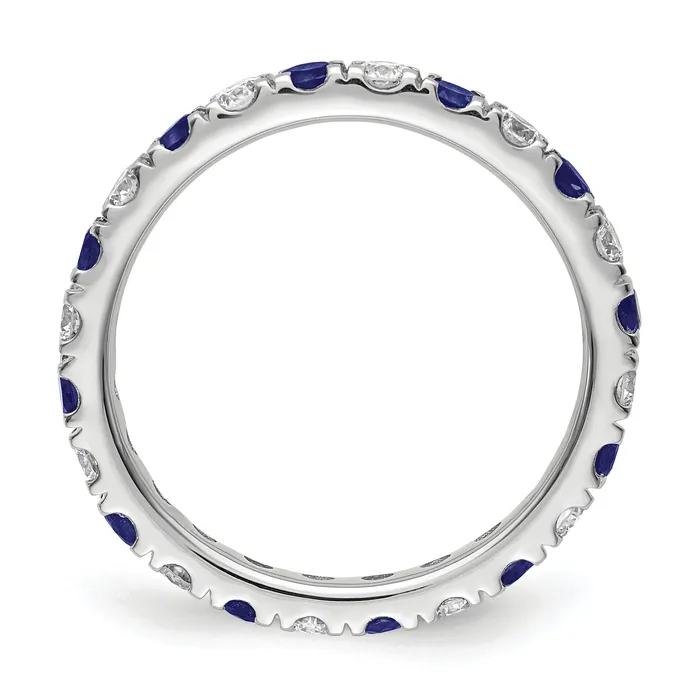 Goldia Rings 14k White Gold 78 Ct Lab Grown Diamond VSSI G and Lab Created Blue Sapphire Eternity Band Ring
