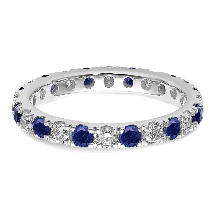Goldia Rings 14k White Gold 78 Ct Lab Grown Diamond VSSI G and Lab Created Blue Sapphire Eternity Band Ring