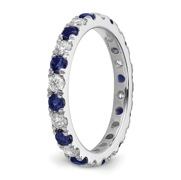 Goldia Rings 14k White Gold 78 Ct Lab Grown Diamond VSSI G and Lab Created Blue Sapphire Eternity Band Ring