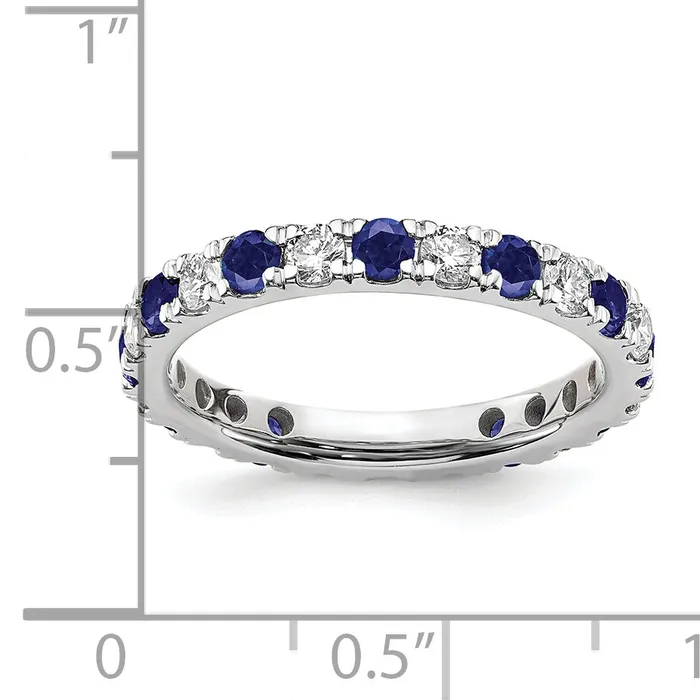 Goldia Rings 14k White Gold 78 Ct Lab Grown Diamond VSSI G and Lab Created Blue Sapphire Eternity Band Ring